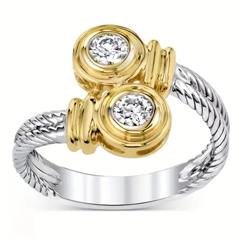 Open Zirconia Gold & Silver Ring