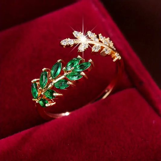 Green Zirconia Leaf Open Ring