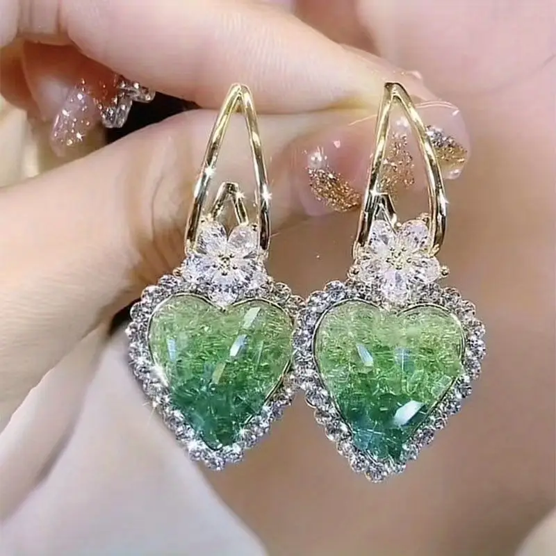 Green Bright Heart Earrings