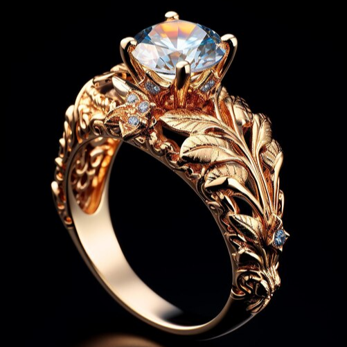 Vintage Exotic Golden Leaf Zirconia Ring
