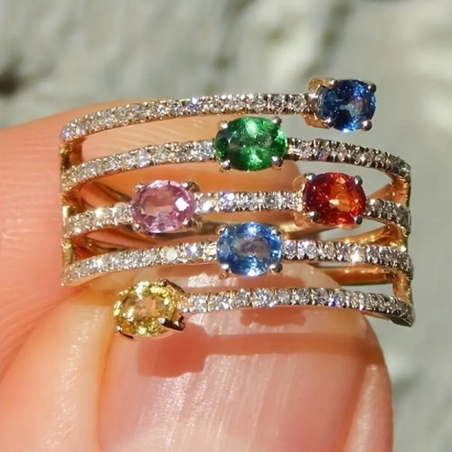 Colorful Crystal Layered Ring