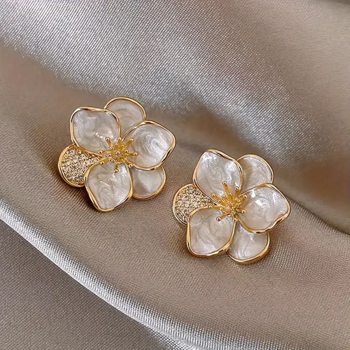Elegant White Enamel Blossom Earrings