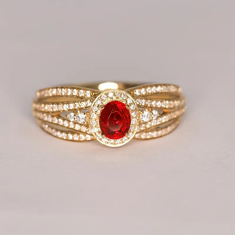 Elegant Layered Red Crystal Gold Ring