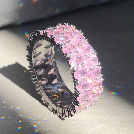 Pink Inlaid Zirconia Silver Ring