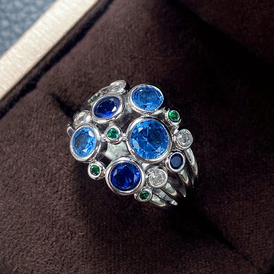 Layered Silver Blue Glass Ring