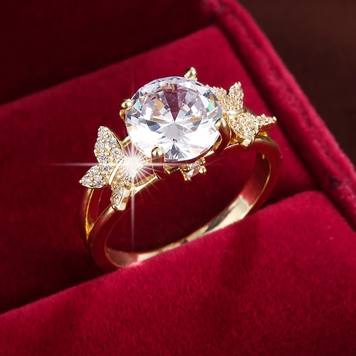 Crystal Butterfly Gold Ring