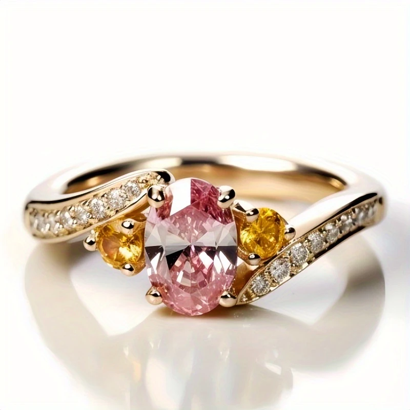Pink Oval Glass Gold Ring
