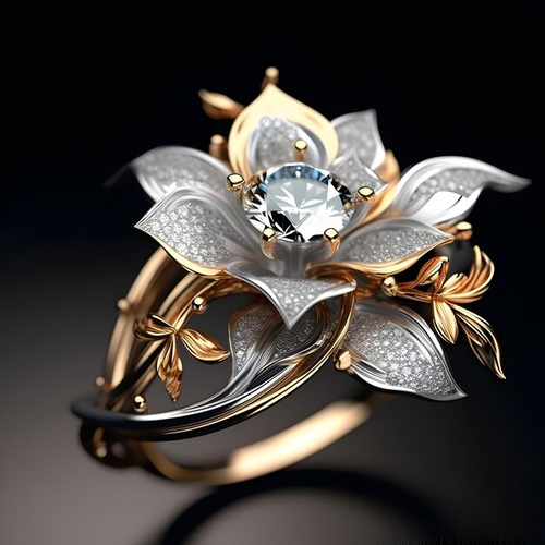 Exotic Grey Blossom Gold Ring