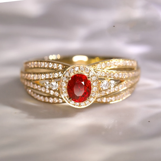 Red Bright Layered Gold Ring