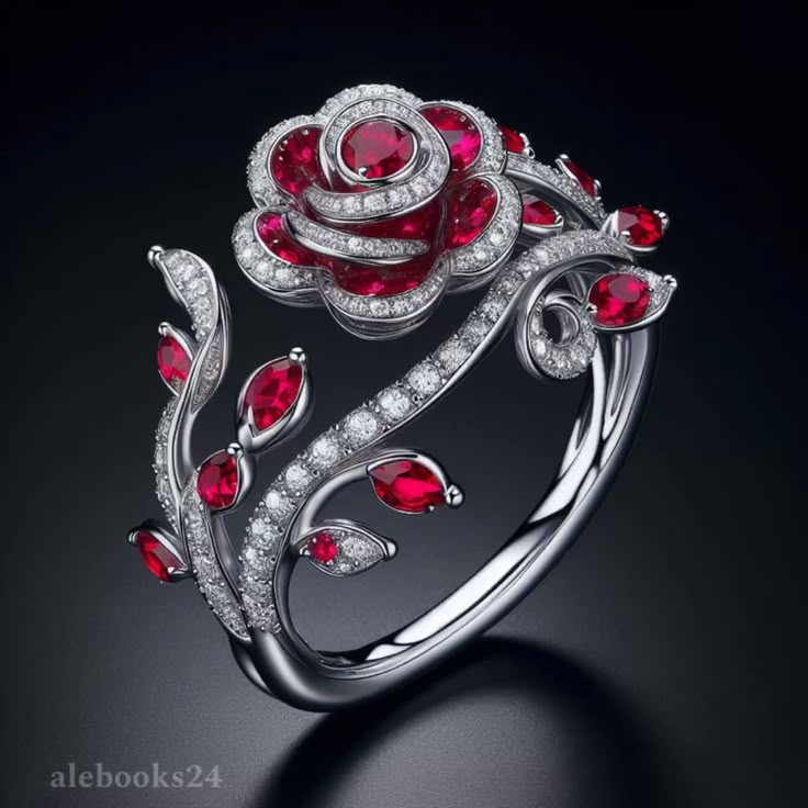 Red Rose Bright Silver Ring