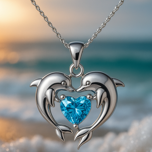 Double Silver Dolphin Love Necklace