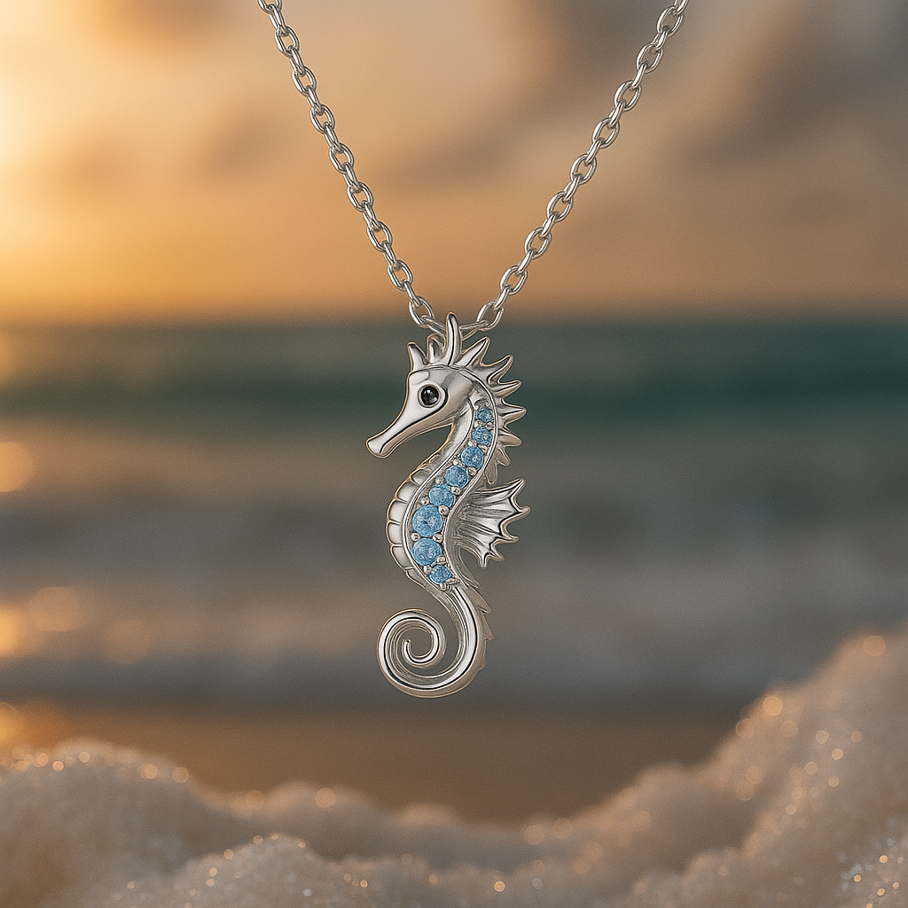 Sea Horse Opal Silver Necklace