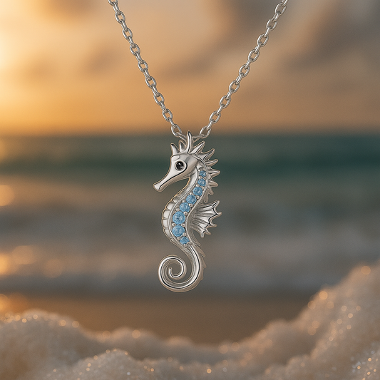 Sea Horse Opal Silver Necklace