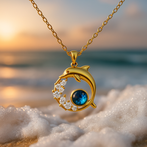 Golden Blue Crystal Dolphin Necklace