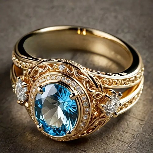 Bright Light Blue Crystal Gold Ring