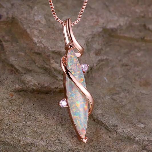 Opal Rose Pendant Necklace