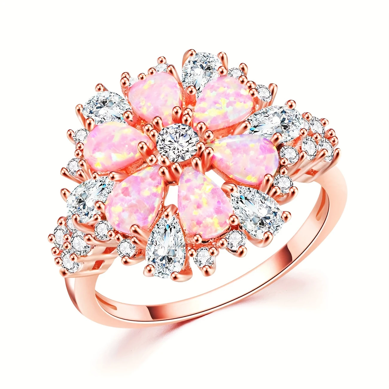 Pink Blossom Crystal Bright Rose Ring
