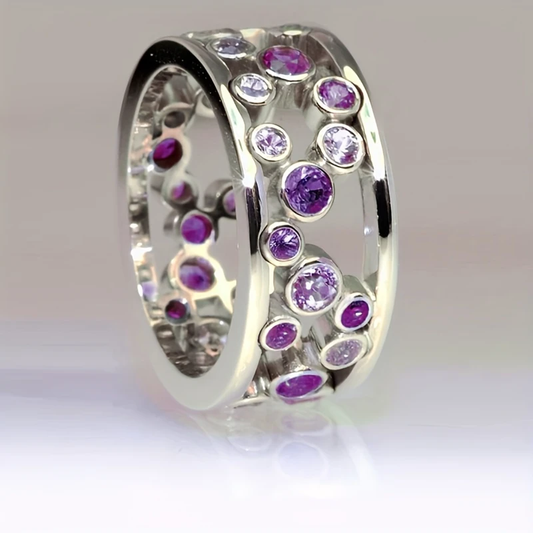 Purple Inlaid Crystal Silver Hollow Ring