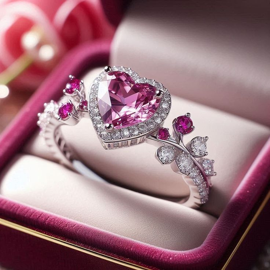 Exotic Pink Heart Silver Ring
