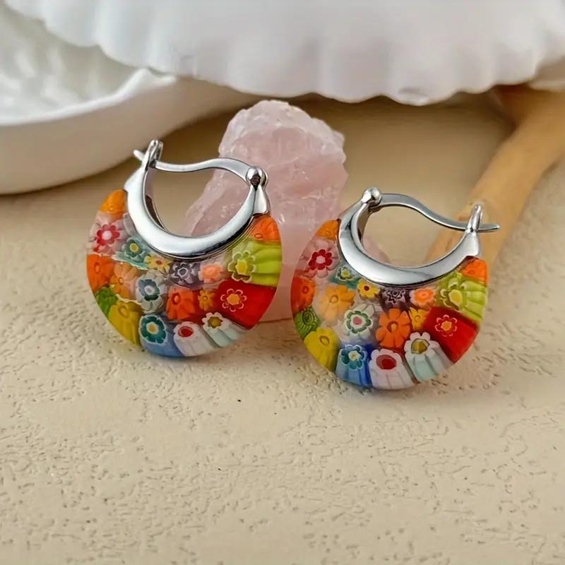 Colorful Silvered Basket Earrings