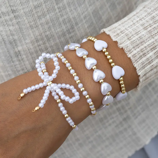 White Stones Heart Bracelet Pack