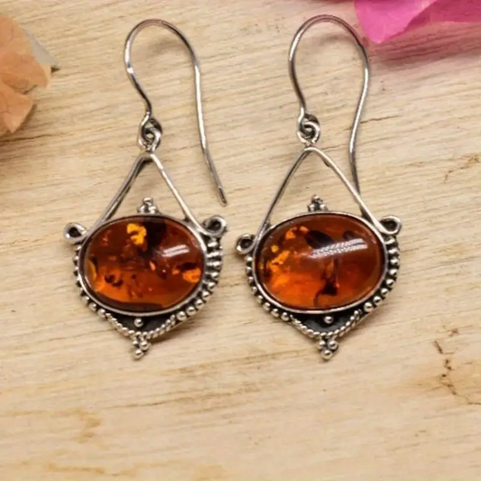 Orange Stone Silvered Earrings