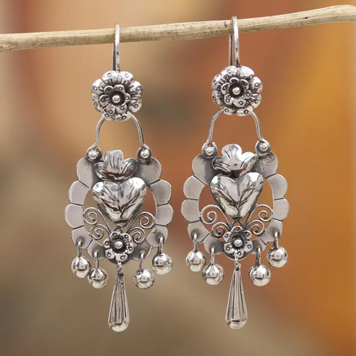 Dangling Silvered Heart Earrings