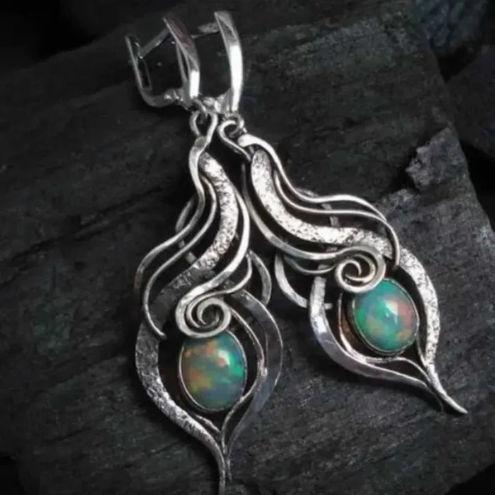 Silvered Blue Opal Earrings