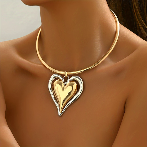 Gold & Silver Heart Pendant Necklace