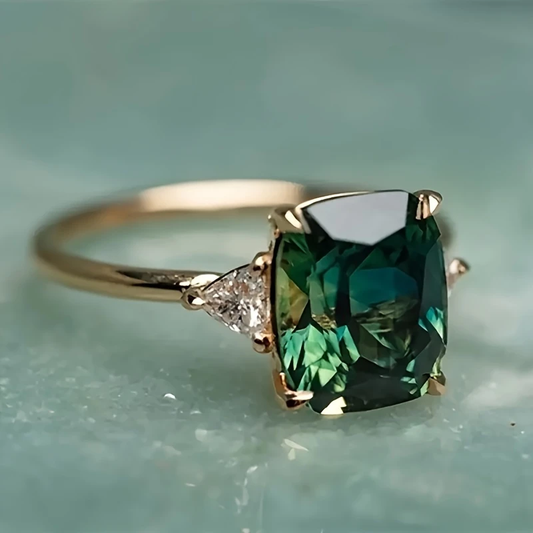 Green Cubic Glass Ring