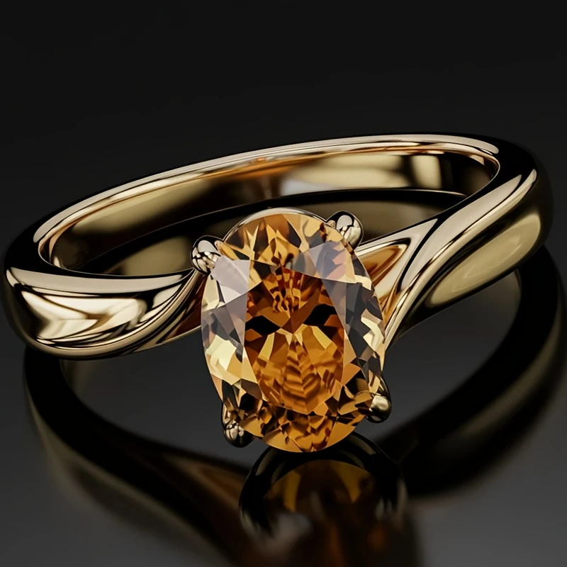 Orange Oval Glass Gold Ring