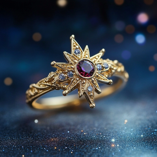 Red Crystal Starlight Gold Ring