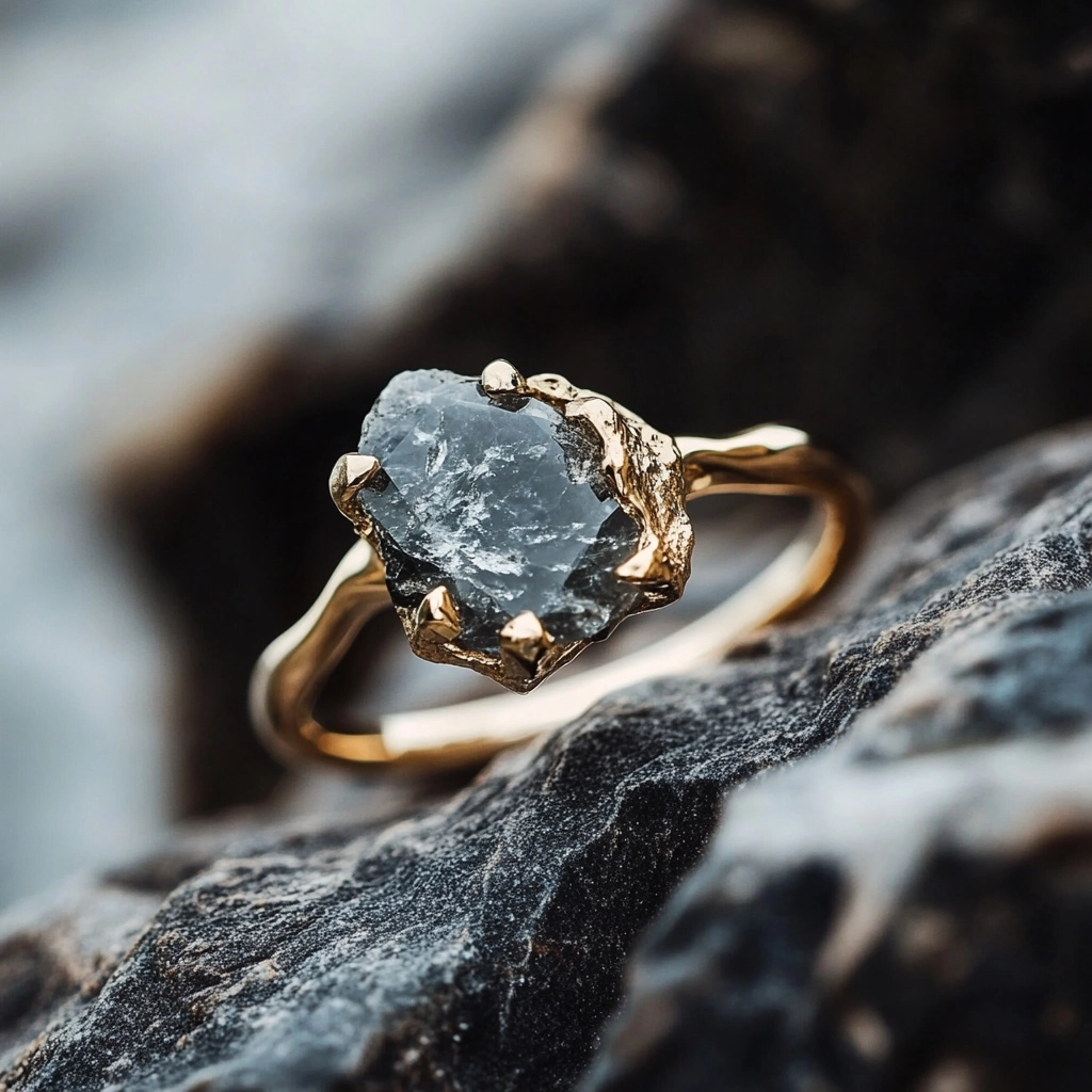 Grey Stone Gold Forged Ring