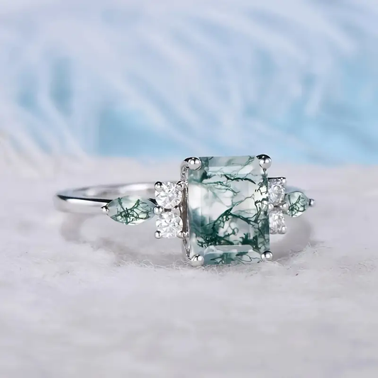 Green Cubic Nature Stone Silver Ring