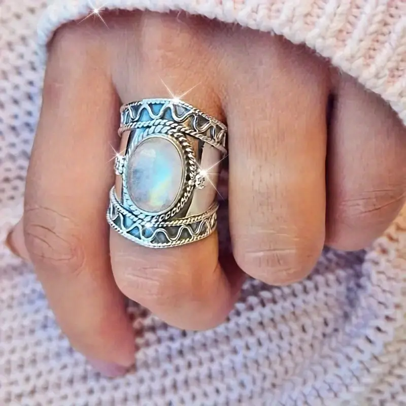 Moonstone Silvered Thick Ring
