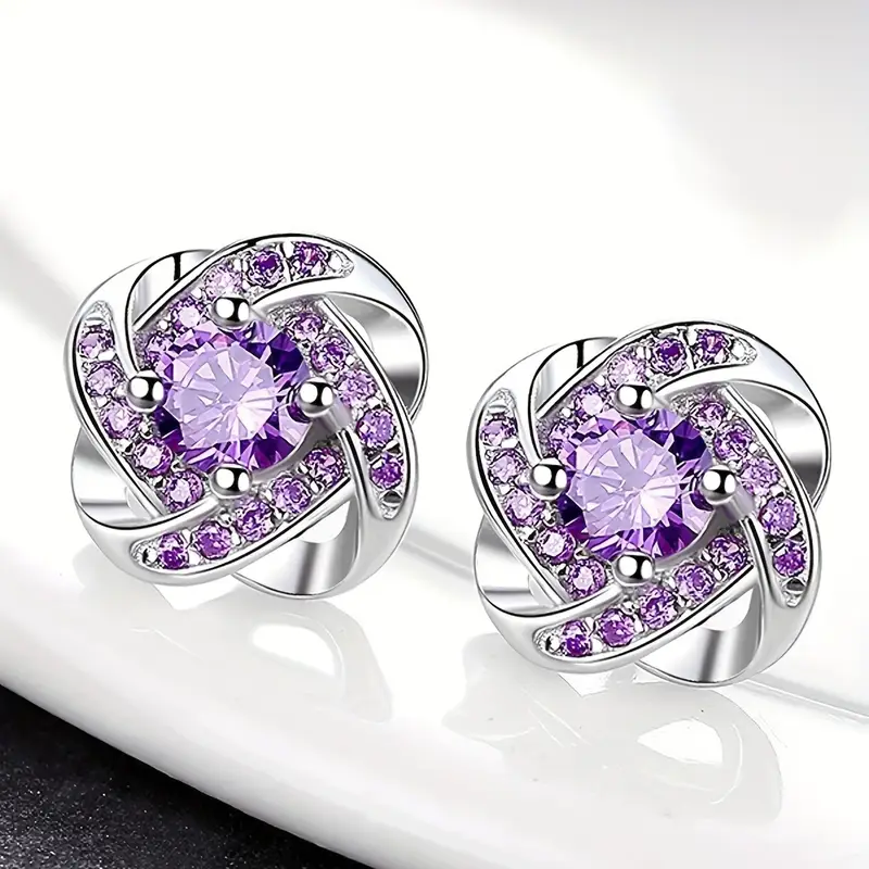 Purple Zirconia Orbit Silver Earrings