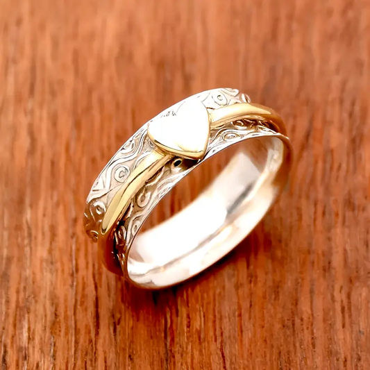 Gold Heart Thread Silver Ring