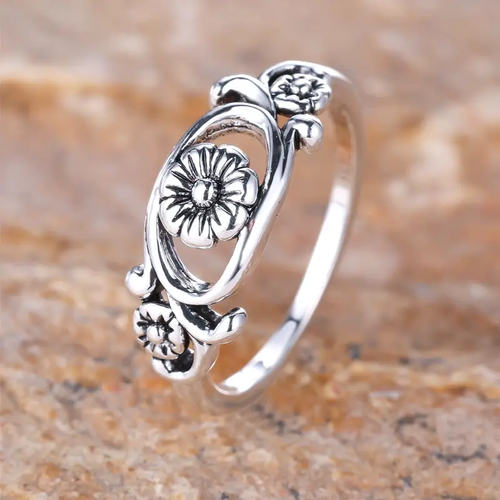 Silver Flower Hollow Ring