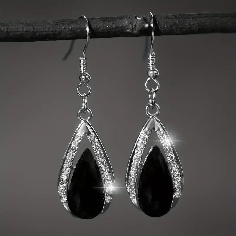 Vintage Black Drop Silver Earrings