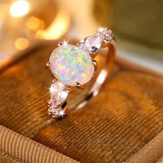Rounded White Opal Ring