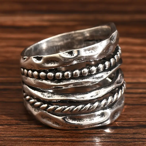 Layered Silvered Beads & Braided Ring