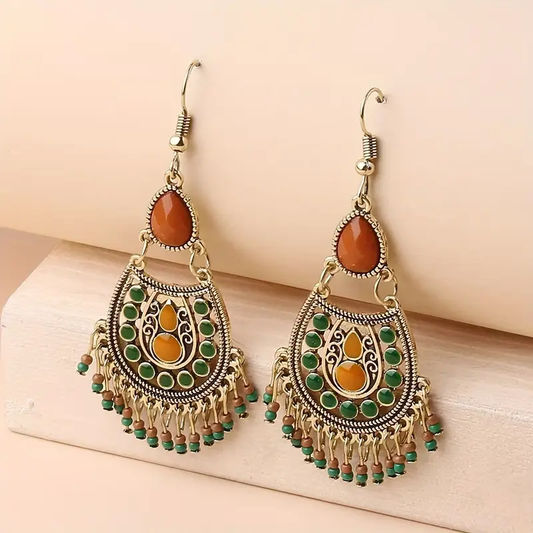 Vintage Green Mandala Drop Earrings