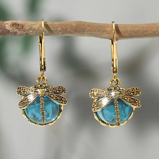 Vintage Blue Dragonfly Crystal Earrings