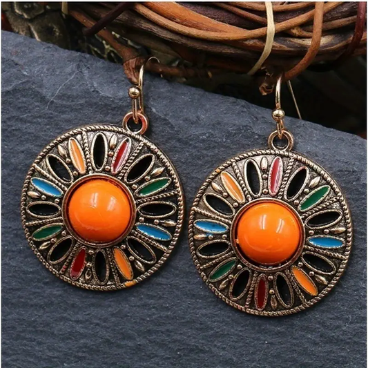 Vintage Colorful Rounded Mandala Earrings