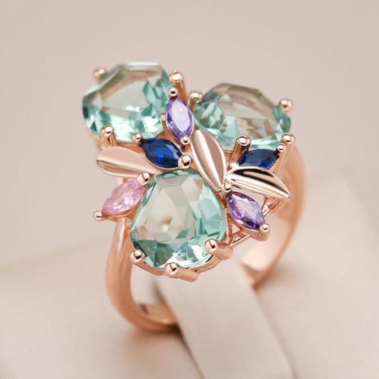 Elegant Colorful Crystal Flower Ring