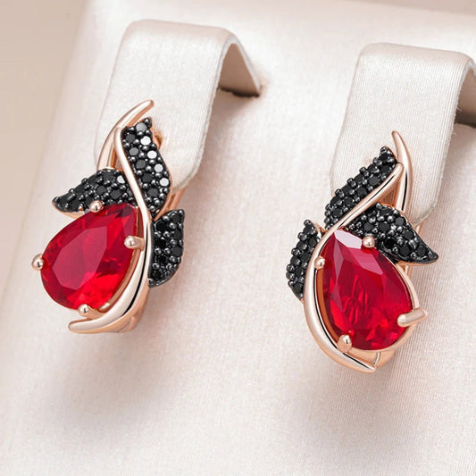 Elegant Black & Red Crystal Earrings