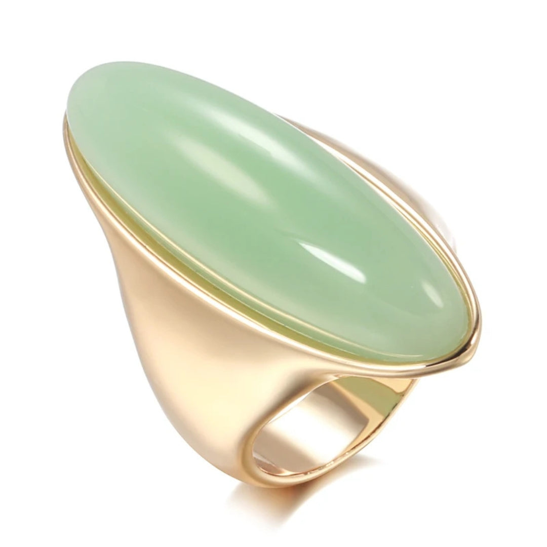 Elegant Oval Green Stone Gold Ring