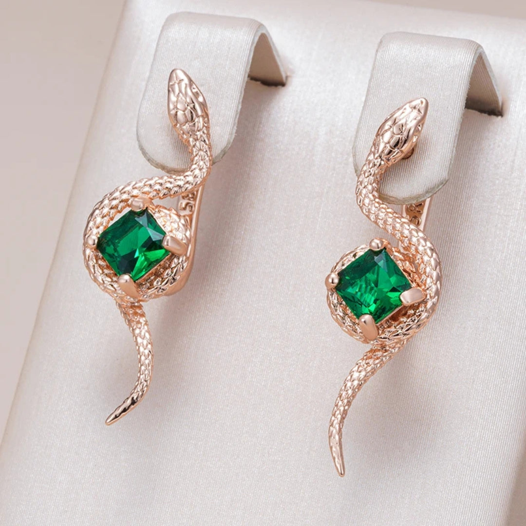 Elegant Green Serpent Crystal Earrings