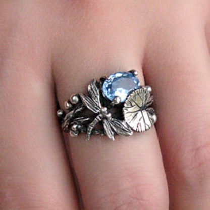 Handmade Lotus Gem Dragonfly Ring
